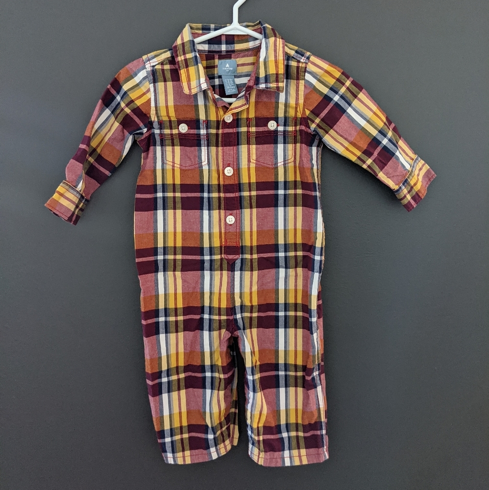 Gap plaid one piece button up romper/jumpsuit